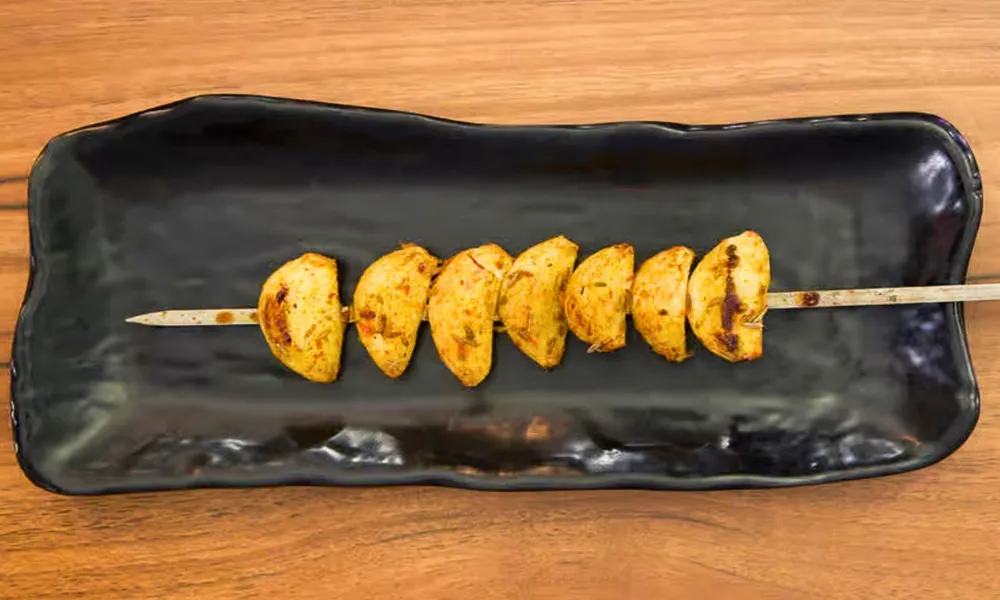 Grilled Grill Garlic skewer with spices at Top SF BBQ, a Barbecue Restaurant in San Francisco